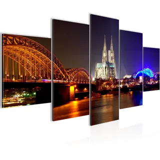 Runa Art Wandbilder Köln 5 Teilig Bild auf Vlies Leinwand Deko Wohnzimmer Schlafzimmer Stadt Skyline Bunt 602652a