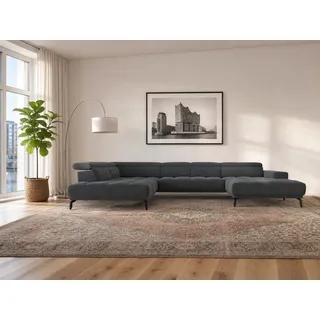 foamnova Wohnlandschaft Uppsala, mit Relaxfunktion, B 400 cm, Elektrischer Sitzvorzug & klappbare Kopfstützen grau