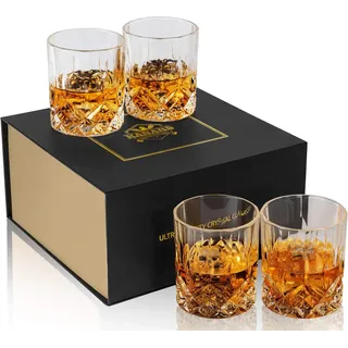 Whiskey Gläser 4er Set, 300 Ml Whisky Gläser, Wiskeygläser- Set Mit Einzigartigem Schnitz-design, Für Bourbon, Whiskey, Rum, Cocktails, Wodka Und Mehr