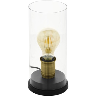 EGLO Tischlampe Smyrton, 1 flammige Tischleuchte Industrial, Vintage, Retro, Nachttischlampe aus Stahl und Glas, Wohnzimmerlampe in Schwarz, Brüniert, Klar, Lampe mit Schalter, E27 Fassung