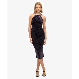 Superdry für Damen. W8011985A Midikleid aus Samt mit Spitzenrücken (M), Lässig, Party, Flieder, Polyester, Ärmellos / Hosenträger