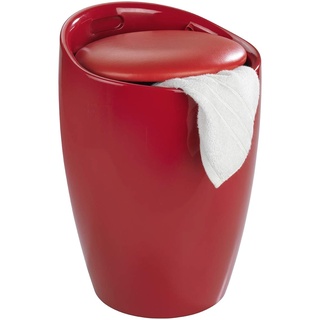 WENKO Badhocker Candy Rot, schöne Sitzgelegenheit, Hocker mit Stauraum für das Badezimmer und Wohnzimmer, integrierter Wäschesammler, ABS-Kunststoff, BPA-frei, Fassungsvermögen 20 L, Ø 36 x 50,5 cm