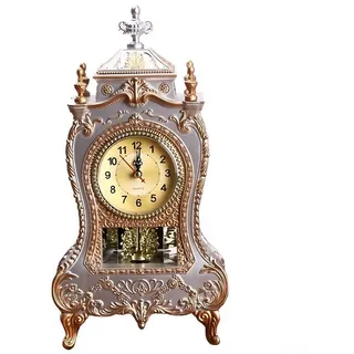 HOHOVYVY Kaminuhr,Vintage Tischuhr Mit Leisem Sweep-Mechanismus Klassische Wohnzimmer-Deko Gut Lesbares Zifferblatt ABS Konstruktion 28,5 X 17,3 X 9,6 CM(White)