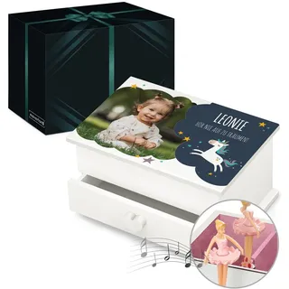 Maverton personalisierte Musik Schmuckdose mit Aufzieh-Spieluhr - Schmuckkästchen Ballerina - Musikspieldose für Mädchen zur Geburt - zum Geburtstag - zu Weihnachten - mit Schublade - Träume