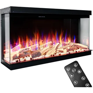 GLOW FIRE Elektrokamin LED E-Motion 3D 33 (Elektrokamineinsatz) - elektrischer Kamin mit Heizung, Multicolor-LEDs & Fernbedienung - Kamineinsatz zum Einbau, 1.500 W, 83,5 x 56,1 x 31,7 cm, Schwarz