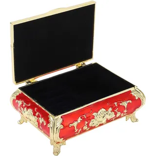 Vintage-schmuckkästchen, Vintage-stil, Glänzende Zinklegierung, Leuchtende Und Kräftige Farben, Weiches, Kratzfestes Samt-interieur, Kleines Gold-rotes Schmuckkästchen.
