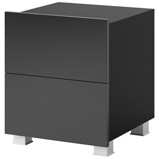 Mirjan24 Nachttisch Calabrini 06 (mit 2 Schubladen), ohne Griffe, silberne Beine 5 cm schwarz
