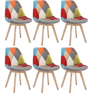 WOLTU Esszimmerstühle 6er Set, Küchenstühle mit Patchwork Design, mit Massivholz Beinen, Leinen, bis 150 kg belastbar, Mehrfarbig