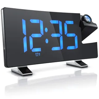 CSL - FM Radiowecker Projektionswecker digitaler Wecker - Flip-Projektionsanzeige - 2 Weckalarme – 10 Lautstärkestufen - Autodimmer – 15 FM Radiospeicher – Blaue Ziffern mit 3 Helligkeiten