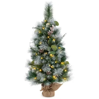 COSTWAY Weihnachtsbaum 90cm, 30 warmweiße LEDs, Timer, Beeren & Zapfen, Tischbaum.