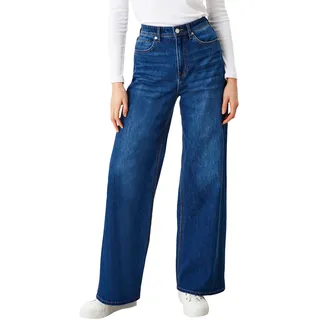 High-waist-Jeans S.OLIVER Gr. 46, Länge 32, blau (blue stretched denim) Damen Jeans High-Waist-Jeans mit verlängerten Gürtelschlaufen