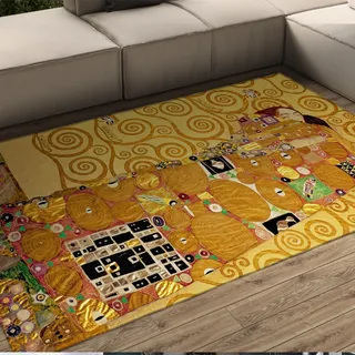 Via Vela Vintage Verdunkelungsteppiche Gustav Klimt Gold Home Teppich für Schlafzimmer Wohnzimmer Retro-Teppich für Küche Eingangsbereich Innen-Fußmatte 160x230 cm
