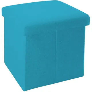 Intirilife Sitzhocker 30x30x30 cm in HIMMEL BLAU - Sitzwürfel mit Stauraum und Deckel aus Stoff in Leinen Optik - Sitzcube Fußablage Aufbewahrungsbox Truhe Sitzbank
