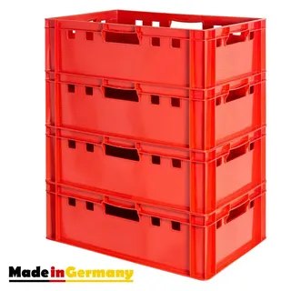 TSGPS Kingpower - 4 Stück E2 Fleischkisten Rot Kisten Eurobox Lebensmittelecht Metzgerkiste Box Aufbewahrungsbox Kunststoff Wanne Plastik Stapelbar