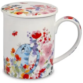 TeaLogic Tasse Fiona Katzen XL Teetasse mit Sieb und Deckel 0,5L Porzellan, 1-tlg., 3-tlg.