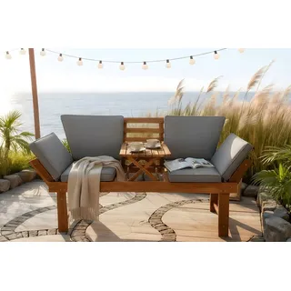 riess-ambiente Gartenbank MODULAR 200cm natur – FSC zertifiziertes Holz, klappbar, mit Tisch (Einzelartikel, 1-St), Outdoor-Sitzbank mit Liegefunktion – ideal für Garten & Terrasse beige 202 cm x 87 cm x 66 cm