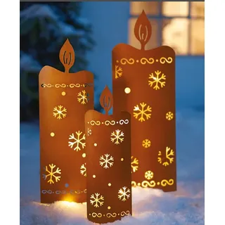 3 XL Licht Deko Maxi Kerzen Weihnachtsdeko Metall Gartenstecker Beleuchtung
