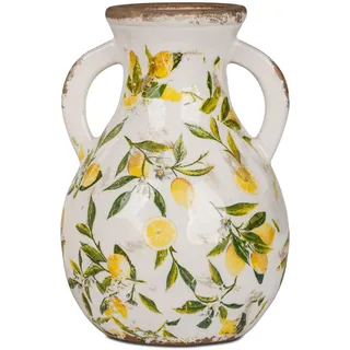 Blumenvase Vase Vintage-Lemon 22cm aus Keramik mit glasierter Oberfläche und Zitronen-Dekor verziert