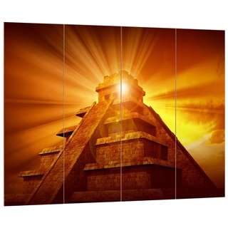 Pixxprint Maya Pyramide Gold, MDF Bretterlook Format: 80x60cm, Wanddekoration Holzbild, Holz, bunt, 80 x 60 x 2 cm