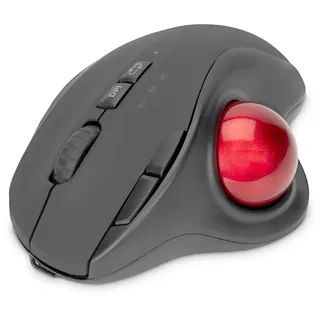 DIGITUS Kabellose ergonomische Trackball Maus, rot 8D (Tasten),2.4GHz, wiederaufl. Batterie, schwarz