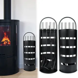 MAYTIIMO Kaminbesteck Kaminzubehör Set 5-teiliges Schwarz Edelstahl Kamin Besteck Modern Kamingarnitur Kaminreinigungsset