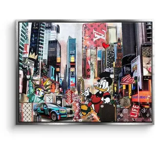 DOTCOMCANVAS® Leinwandbild Dagobert in New York City, Leinwandbild Dagobert Duck in New York City Comic Streetart Modern Art silberfarben
