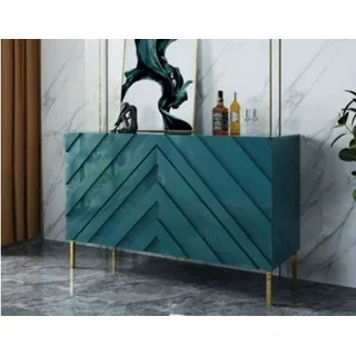 JVmoebel Sideboard Hochschrank Kommode aus Holz in Türkis mit goldenen Edelstahlfüßen, Made in Europa grün