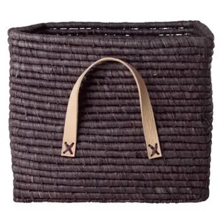 RICE Bastkorb quadratisch mit Ledergriffen, 30 x 30 x 25 cm, Braun