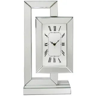 Ambia Home Tischuhr, Silber, Glas, Holzwerkstoff, 23.5x45.5x10.7 cm, RoHS, Dekoration, Uhren, Tischuhren