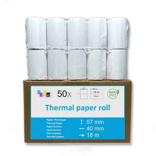 50 EC-Cash Thermorollen 57 x 40 x 12 für EC-Geräte mit Thermodrucker, Thermopapier EC-Cash Bonrolle, Bisphenol-A frei Ø40 mm