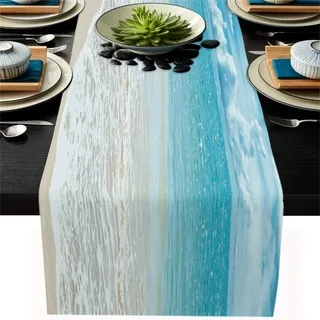 Highdi Tischläufer Leinen Modern,Sommer Esstisch Tischläufer Waschbar Pflegeleicht für Esszimmer, Küche, Wohnzimmer, Urlaub Dekoration (33x183cm,Sand)