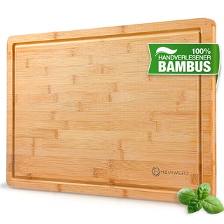 HEIMWERT Schneidebrett Holz Holzbrett Küche - besonders massiv und schnittfest - Premium Schneidbrett groß aus Bambus mit Saftrille Schneidebretter Brett Küchenbrett chopping board cutting board
