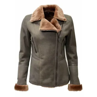 Zimmert Leather Lederjacke Raubiene Lammfelljacke Grau Biker Style, Shearling 40