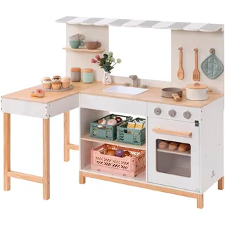 Spielküche MUSTERKIND "Robusta", weiß (weiß, natur), Spielküchen, KinderB:100cm H:87cm T:59cm, Holz, Kunststoff, B:100cm H:87cm T:59cm
