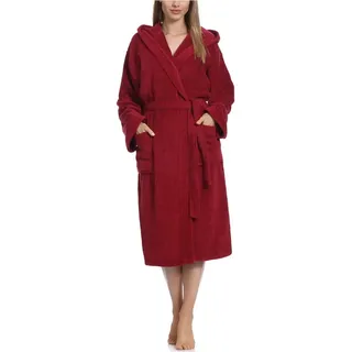 Ladeheid Bademantel Damen Frottee Bademantel aus 100% Baumwolle LA40-193, Langform, Baumwolle, Kapuze rot XL
