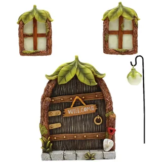 LSRVNM Harz Miniatur Elfen-Tür Wichteltür Gartendeko, Garten Wichteltür Feen Tür und Fenster Glühen in Dunklen für Outdoor Gärten Bäumedekoration Handwerk