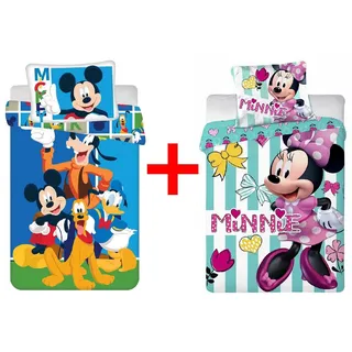 Disney Kinderbettwäsche Disney Micky Minnie Maus Kinderbettwäsche 100x135cm 2er-Set, Renforcé, 2 teilig, 100 % Baumwolle, langlebiges Material bunt