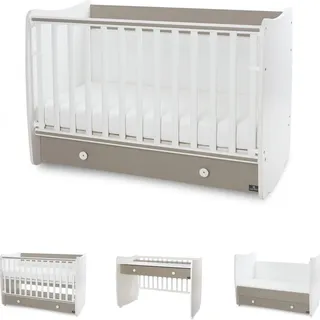 Lorelli Babybett Dream 70 x 140 cm umbaubar Kinderbett Schaukelbett Schreibtisch dunkelbraun weiß