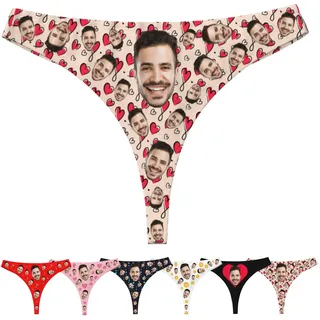 Nirusetty Individuelle Damen-Tangas und Tangas mit Fotogesicht, personalisierte Unterwäsche, Höschen, Hipster-Bikini, individuelle Unterwäsche, lustige Geschenke für Ihre Frau, Freundin, Rotes Herz