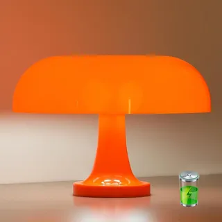 OOWOKS Pilz Tischlampe Orange Kabellos LED Dimmbar mit Touch Tischlampe Pilz Akku Wiederaufladbar Pilzlampe Orange 1800mAh USB-C Vintage Lampe mit 3 Farbtemperaturen für Schlafzimmer Wohnzimmer