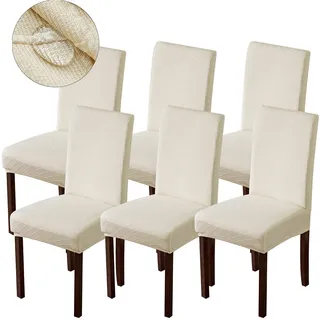 Genina wasserdichte Stuhlhussen für Esszimmer, Esszimmer, Küche, Parsons, Stuhlhussen (Beige, 6 Stück)