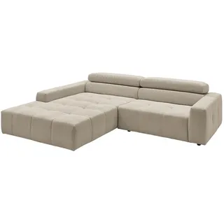 KAWOLA Sofa RENO beige mit motorischem Sitzvorzug Longchair links