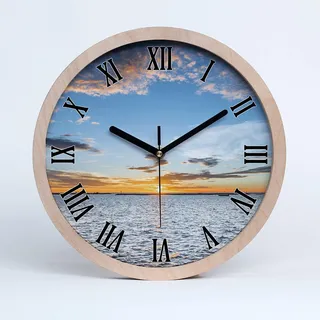 Tulup Holzuhr Uhr Holz ⌀ 30cm Dekoration Wanduhr Modern Runde Stille Uhren Schwarze Uhrzeiger - Dämmerung auf dem Meer