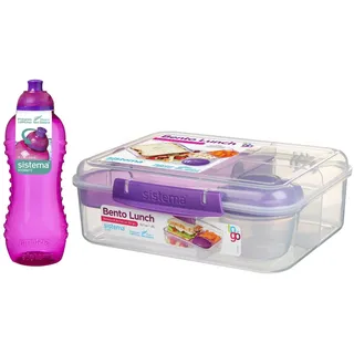 Sistema SET (21690+785)- Bento Lunchbox 1,65L mit Obst-/Joghurtbecher+Squeeze/Twist Bottle, 460ml- lila