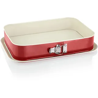 Grizzly Springform Eckige Backform 35x24 cm, Rot-Creme, mit Auslaufschutz, Antihaftbeschichtet, Große Hohe Rechteckige Kuchenform