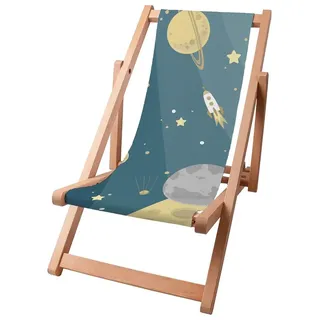 Kinder Liegestuhl klappbar Holz, Buchenholz bis zu 130 kg, Sonnenliege klappbar mit 3-stufiger Neigungsregulierung der Rückenlehne, Galaxy