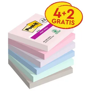 Post-it Soulful Super Sticky 76 x 76 mm Farbig sortiert Quadratisch 90 Blatt Vorteilspackung 4 + 2
