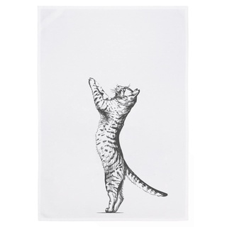 WESTCRAFT Maritime Geschirrtücher, lustige Sprüche/Küchen-Handtuch - Dish Towel Vintage Küchen Deko aus 100% Baumwolle 50 x 70 cm (Stehende Katze weiß)