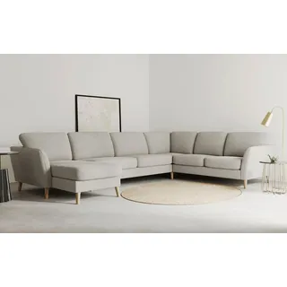 Home affaire Wohnlandschaft MARSEILLE XXL 349cm, U-Form, Ottomane rechts/links wählbar, Massivholzbeine Eiche, Landhausstil, Wellenunterfederung grau