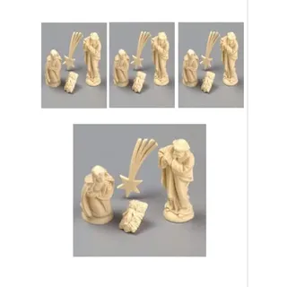 Miniatur Krippefiguren 40 mm 4 Teile, elfenbeinfarben aus Holz natur , Heilige Familie, Komet , Krippe Figuren, 10er Set